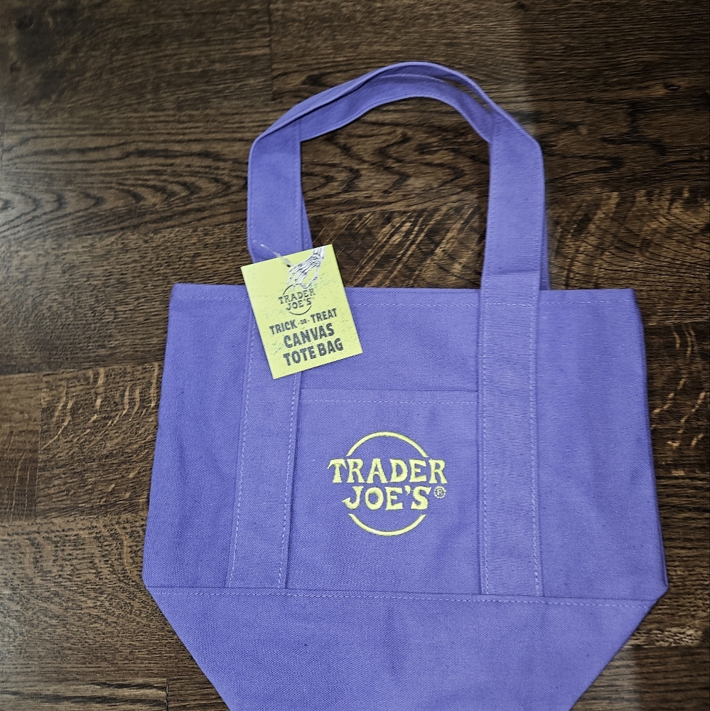 Trader Joe's Tote Bag Neon Green And Purple Shopping Grocery